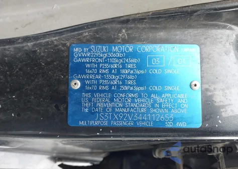 2004 Suzuki Xl7 Ex/Lx из США, поврежденный, VIN JS3TX92V34112653